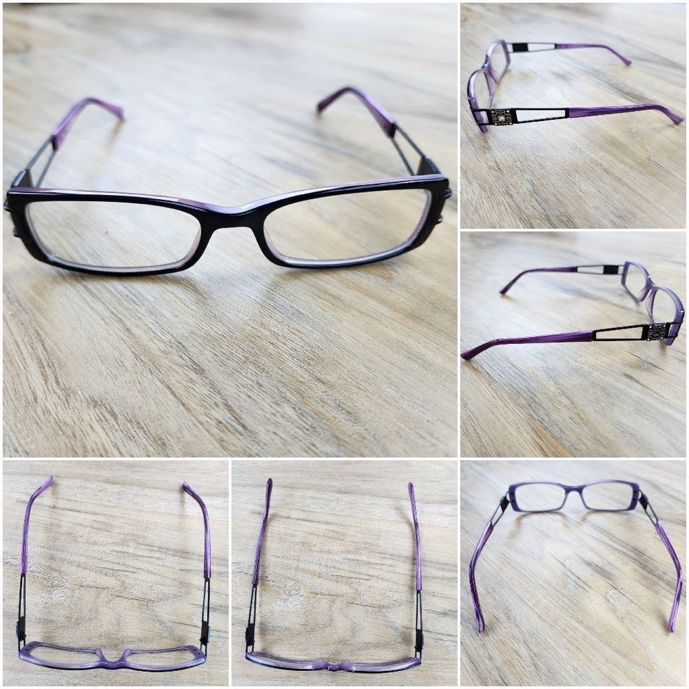 💜Vintage Rampage Black & Purple Eyeglasses & Leopard Hardshell Case - Picture 7 of 12